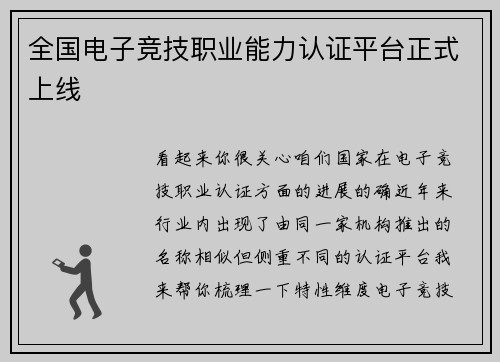 全国电子竞技职业能力认证平台正式上线